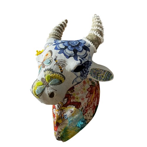 Handmade Bohemian Fabric Southwest Taxidermy Bull Cow Head Art