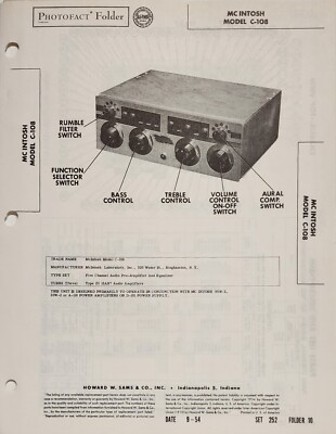 SAMS PHOTOFACT SERVICE MANUAL 252-10 MCINTOSH MODEL C-108
