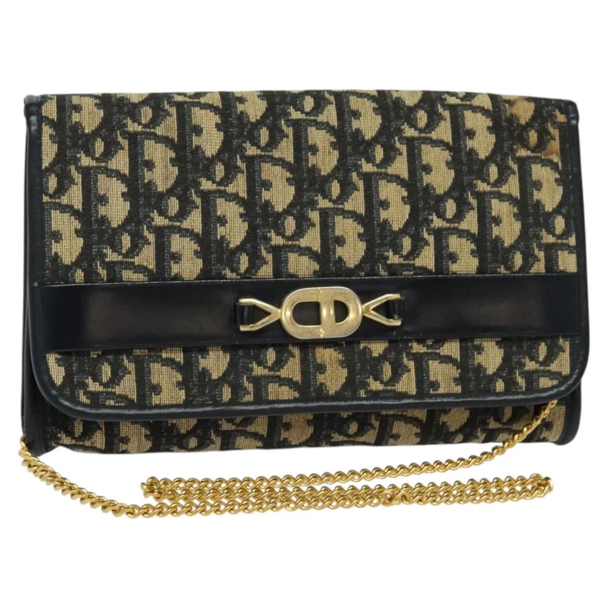 Sac bandoulière chaîne toile Christian Dior trotteur bleu marine authentique ep8112