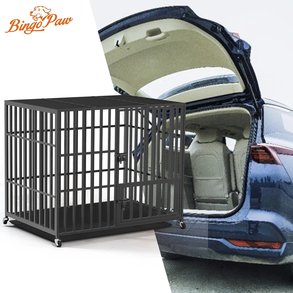 Schwarz Hundebox XXL Hunde Transportbox auf Rollen Stahl Hundekäfig Reisebox DE - Bild 4 von 4