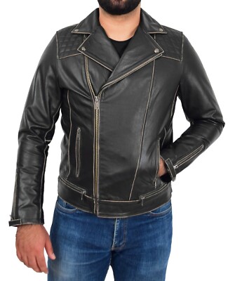 Herren Slim Fit Rub Off Biker Lederjacke Used Robust Rindsleder Brando Cruz