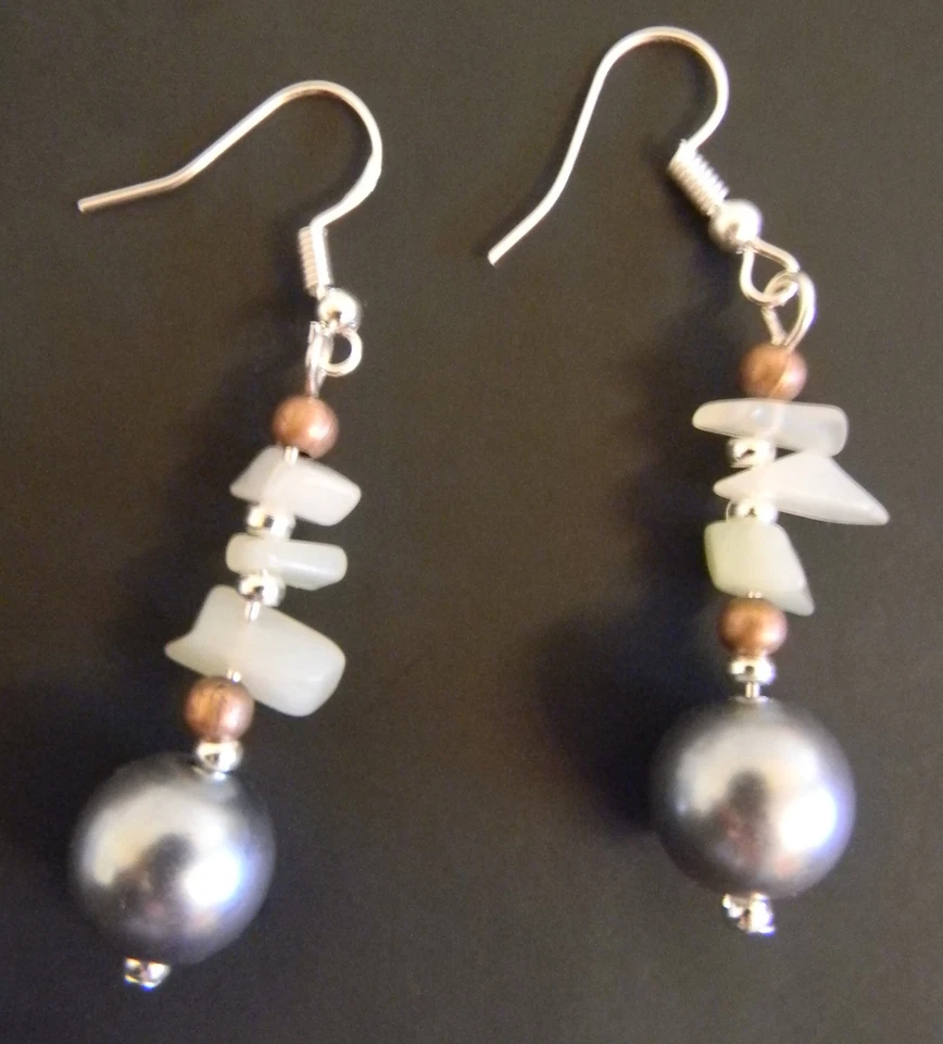 Perlmutt Perlen elegante Ohrringe 1 Paar Handarbeit grün Haken Sterling neu - Bild 3 von 4