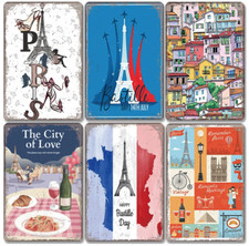 Love Paris France Eiffel Tower Metal Plates Sign Wall Decor Home Bar Pub Deco