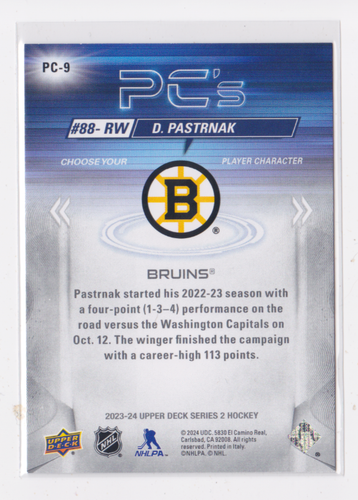 2023-24 UD SERIES 2 PC'S SPARKLE PARALLEL DAVID PASTRNAK #PC-9 BOSTON BRUINS - Picture 2 of 2