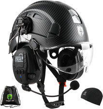 Vented Safety Helmet with Bluetooth Ear Muffs  Visor, ANSI Approved Hard Hat