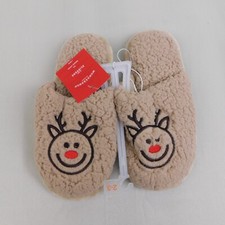 Wondershop Reindeer Happy Face Kids Sherpa Christmas Slippers - 2-3, Tan 3363