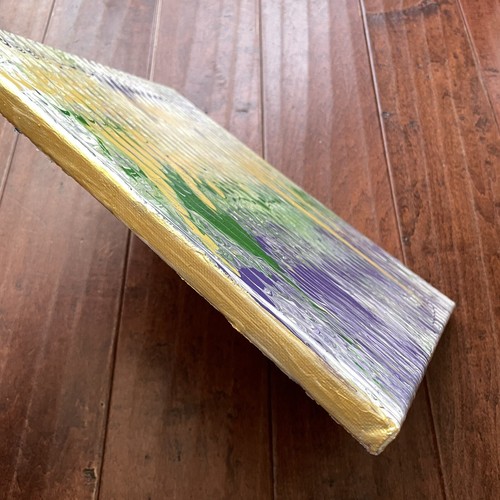 Karneval Perlenkunst Originalgemälde 11 x 14 lila grün & gold glänzend Oberfläche - Bild 5 von 17