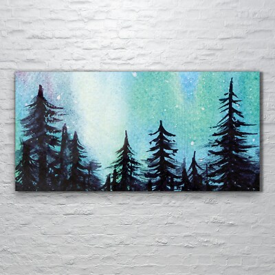 Wandbilder Glasbild Druck auf Glas 120x60 landschafts Wald Dunkel Wald Himmel