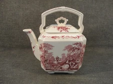 Vintage Mason's Watteau Pink Kettle Teapot & Lid 9" Holds 7 Cups