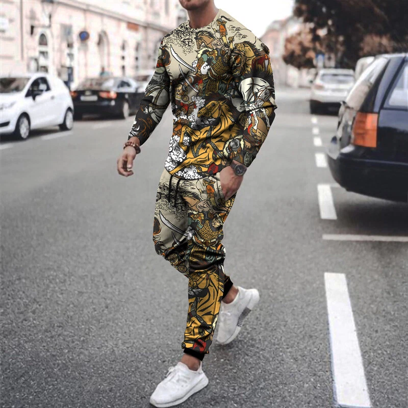 Men Summer Outfit Sweat Suit 2-Piece Set Long Sleeve Tracksuit Jogger Pants  2023