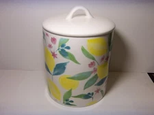 "DASH OF THAT" LEMON PATTERN STONEWARE CANISTER  (NICE)