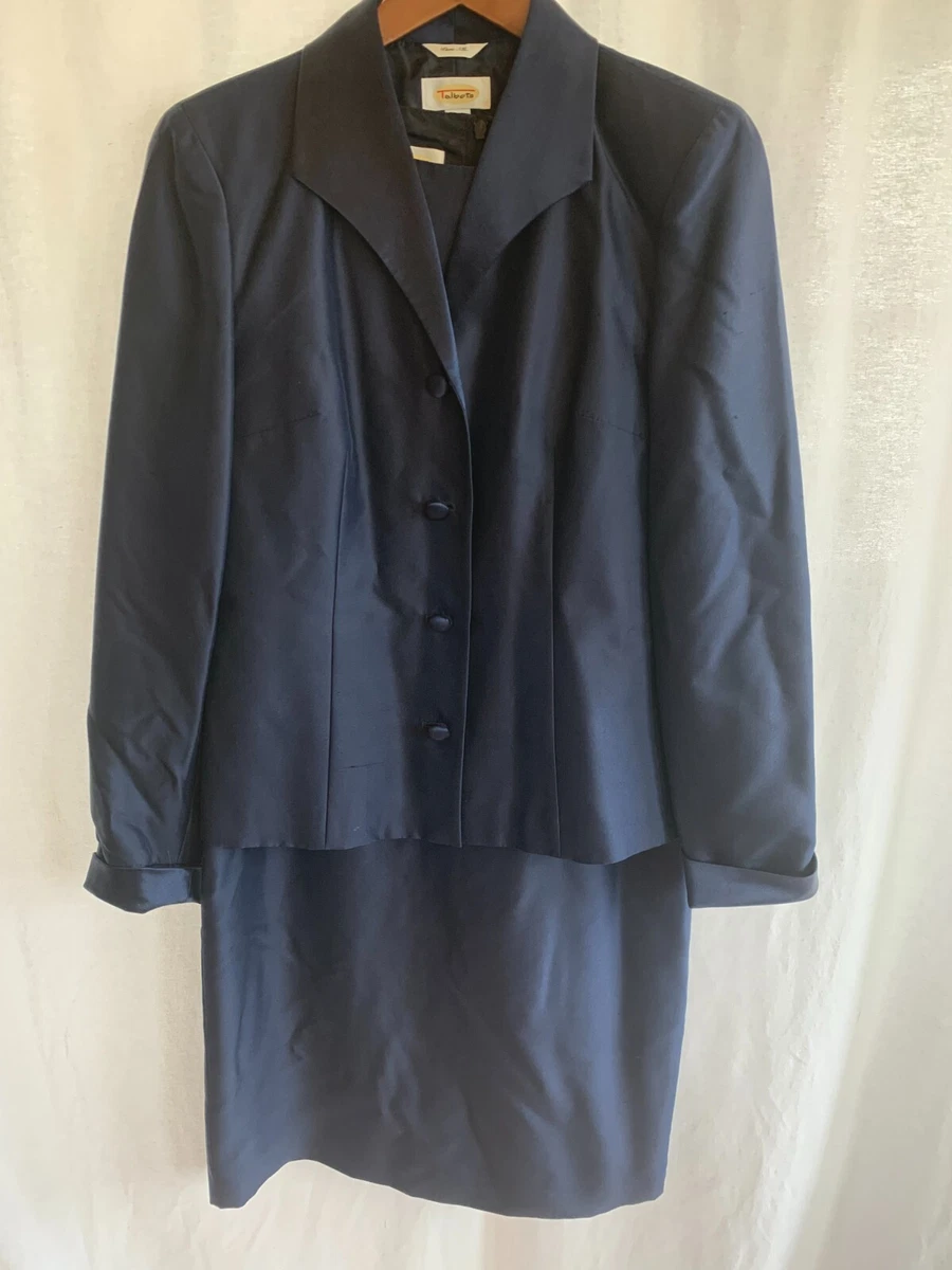 Talbots Pure Silk Size 6 Navy Blue 2 Pc Jacket Shift Dress Suit Set EUC |  eBay