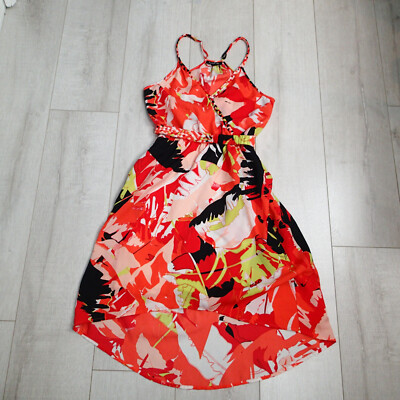 bebe orange dress $129 New bebe orange coral strapless colorblock tube bandage top dress L  large