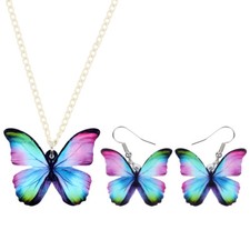 Acrylic Colorful Butterfly Jewelry Sets Earrings Necklace for Women Girls Charms