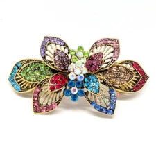 Woman hair barrette rainbow color rhinestones Metal flower hair claws clips 