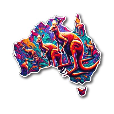 Motorhome decal feauturing Australian map with kangaroos  - custom sizes availab