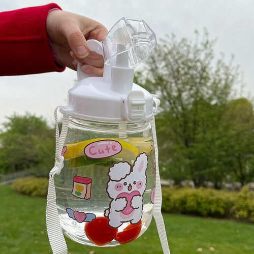 1.3L Sport Water Drinking Bottle Cup Kids Large Plastic Bottle with Strap Straw - Picture 7 of 18