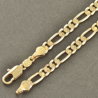 Chaîne Homme Figaro 50cm Dorée Or 8mm - Avec Ou Sans Bracelet, Neuve Avec Emballage ASCALIDO