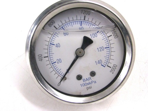 2-1/2" PRESSURE GAUGE, 0-2000 PSI, 1/4" BRASS BM, LIQUID FILLED - Picture 2 of 3