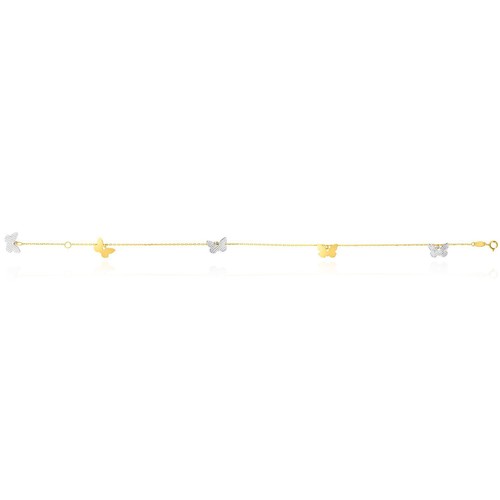 14K Gold Two-Tone Yellow White Butterfly Anklet Bracelet 10" - Picture 2 of 4