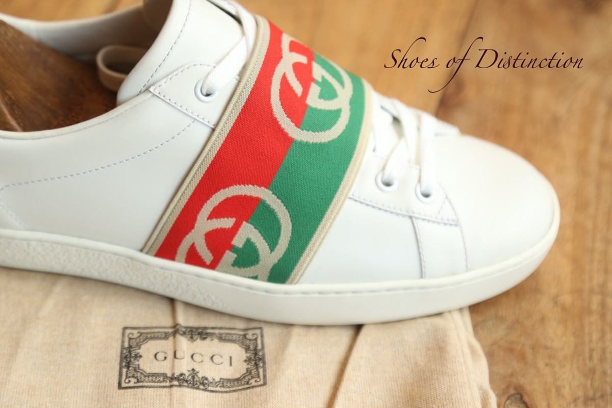 【関税&送料込】Gucci White Leather Ace Sneakers Gucci Ace White Leather GG Web Trainers Sneakers Men's UK