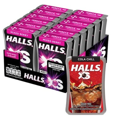 12x Halls XS Sugar Free Mixed Berry 12g Breath Mints Cooling +Cola Chill Gift