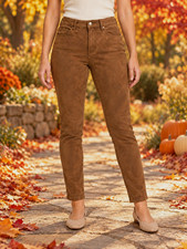 Good American Good Waist Faux Suede Skinny Pants Women 6/28 Tobacco Brown High R