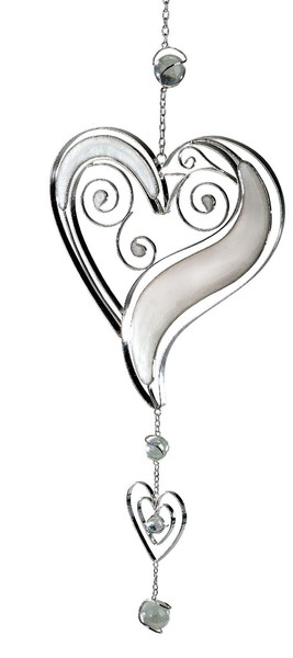 DekohäNger Hearts Mit 2 Herzen In Tiffany Optik L. 55Cm Weiß Silber Formano-image