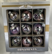 Christopher Radko Shiny Brite Glass Ornaments Reflector Pastel Indent Set Of 9