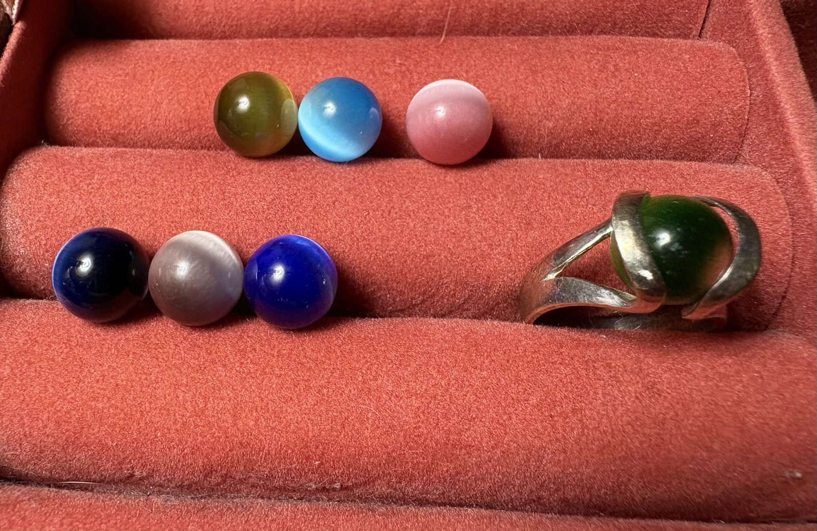 925 Sterling Silver  INTERCHANGEABLE Cat Eyes Orb… - image 1