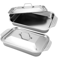 2 Sets Stainless Steel Lasagna Baking Pan with Lid 9 x 13 Inch Deep Rectangle...