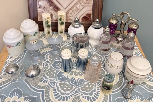 Vintage Salt & Pepper Shakers Lot Glass Ceramic Milk Glass Japan MCM Mix 23 piec