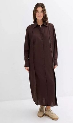 FREEMANS Long Sleeve Shirt Dress in Dark Brown  (fmn67-1.1)