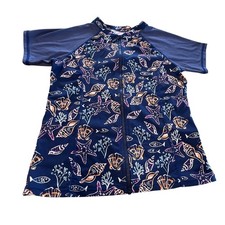 Garnet Hill Kids Size 12 Navy Blue Seashell Starfish Rash Guard Swim Zip