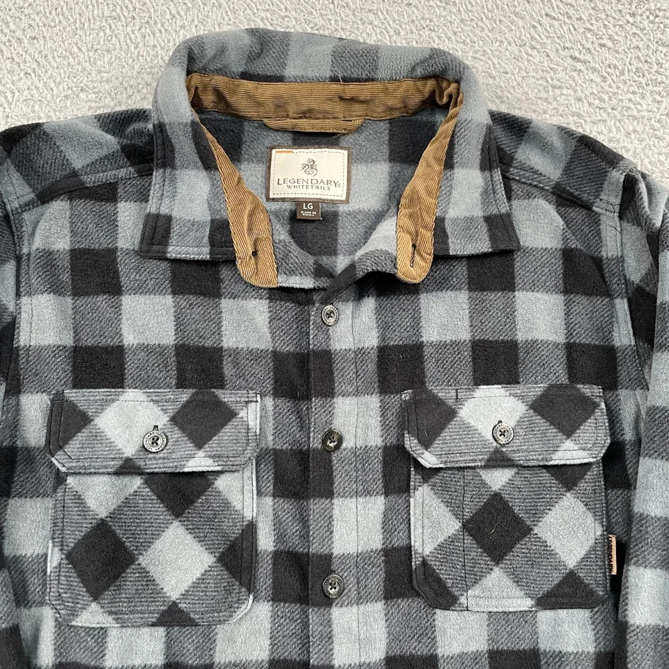 Legendary Whitetails Button Down Flannel Plaid Shirt Mens Large Grey & Black - Image 4 of 4