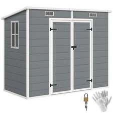 Outsunny 8' x 4' Outdoor Storage Shed, Resin Shed with Floor, Gray