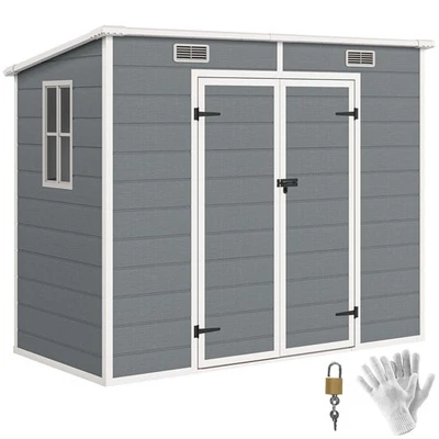 Outsunny 8' x 4' Outdoor Storage Shed, Resin Shed with Floor, Gray