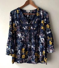 Haute Hippie Blue Floral Bell Sleeve Bojo Top Blouse S