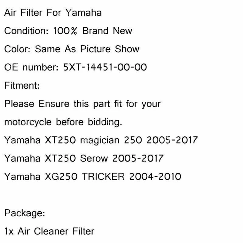 Air Cleaner Intake Filter For YAMAHA XT250 Magician Serow 05-17 XG250 2004-2010 Foto 4 de 4