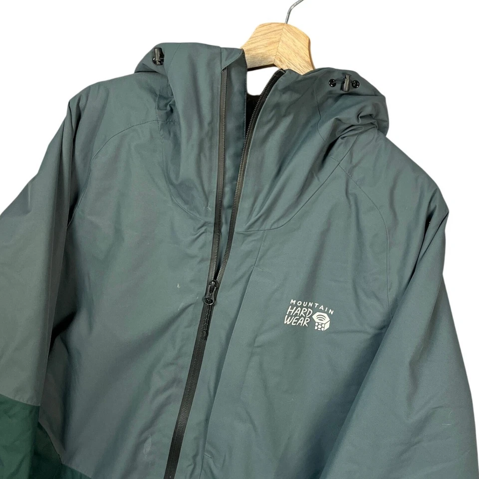 Jaqueta de chuva Mountain Hardwear masculina impermeável Firefall com capuz verde tamanho M - Imagem 2 de 4