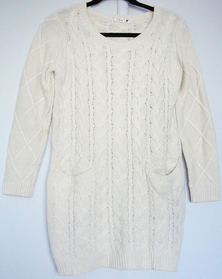 Earth Music & Ecology DRESS Wool blend Cable Knit Mini l/sleeve~ Women sz S to M