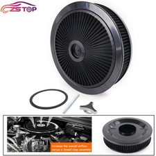 Black 14in X 3in Air Cleaner Set Super Flow Washable Element Recessed Chrome Top