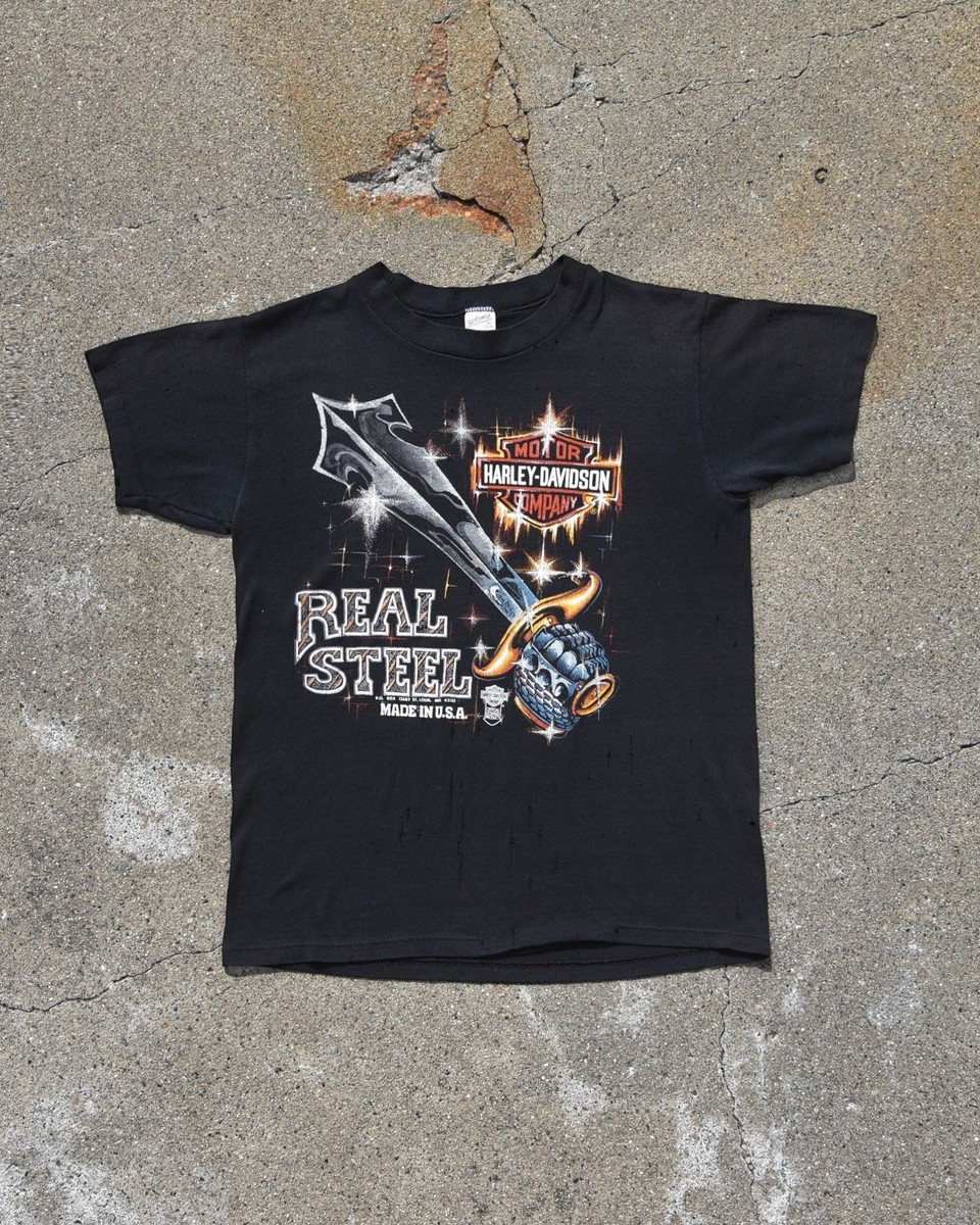 Vintage 1980s Thrashed Harley Davidson Real Steel Tshirt | eBay