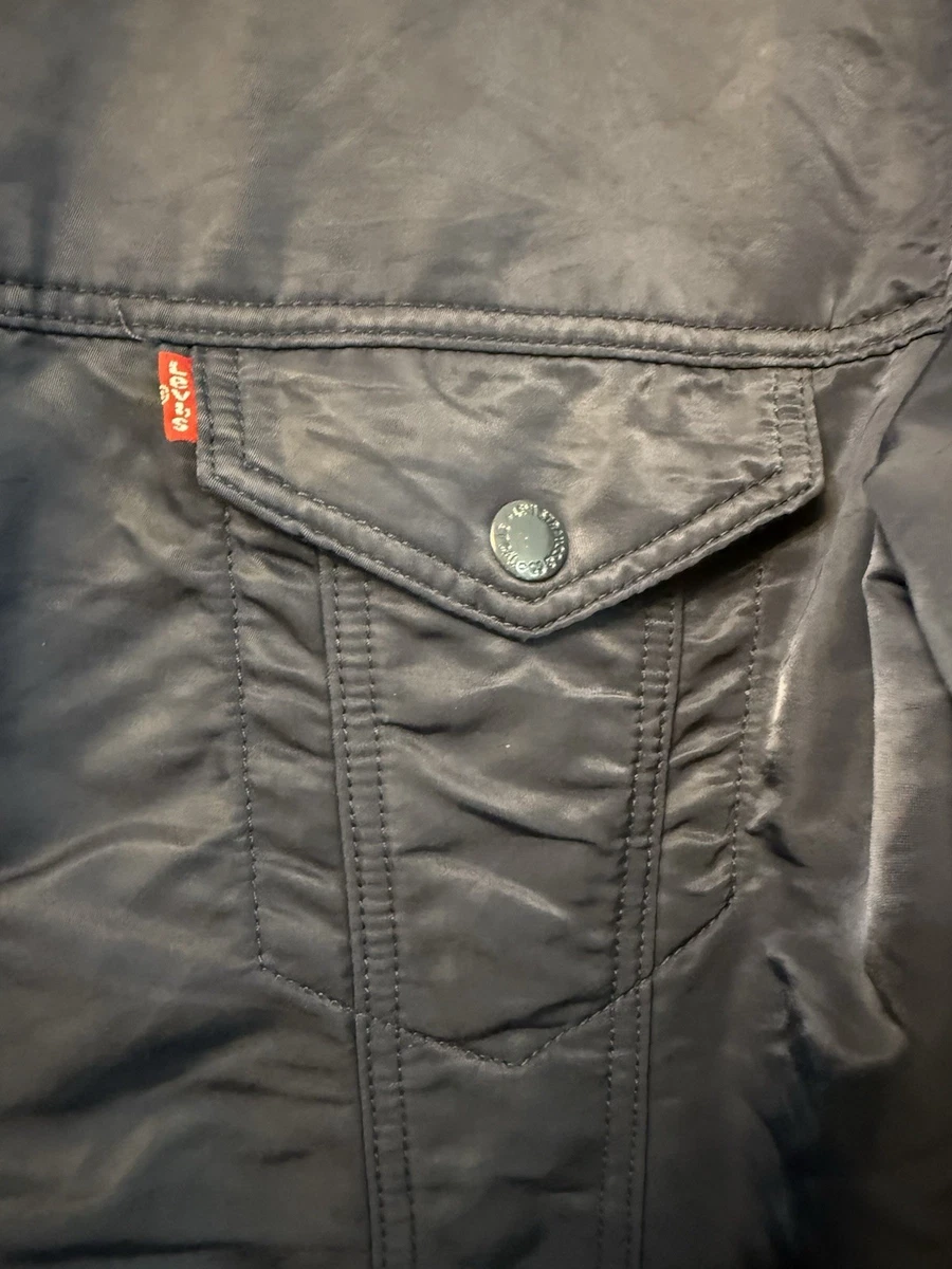 Levi's Nylon Trucker Jacket Mens Medium Padded Jacket Shiny Deep Blue 10570