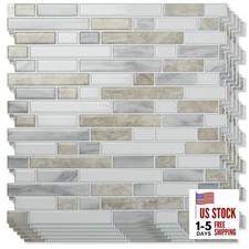 10-Sheet Heavy-Duty Peel and Stick Backsplash, 12 x 12 Inch Beige White