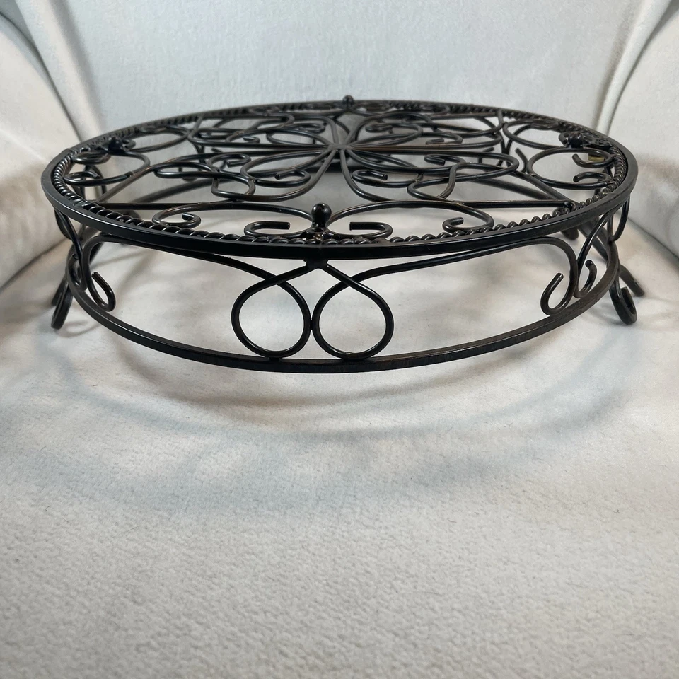 Southern Living & Home Jamestown Round Wrought Iron Tray Footed W/ Handles 14” - Image 3 of 4