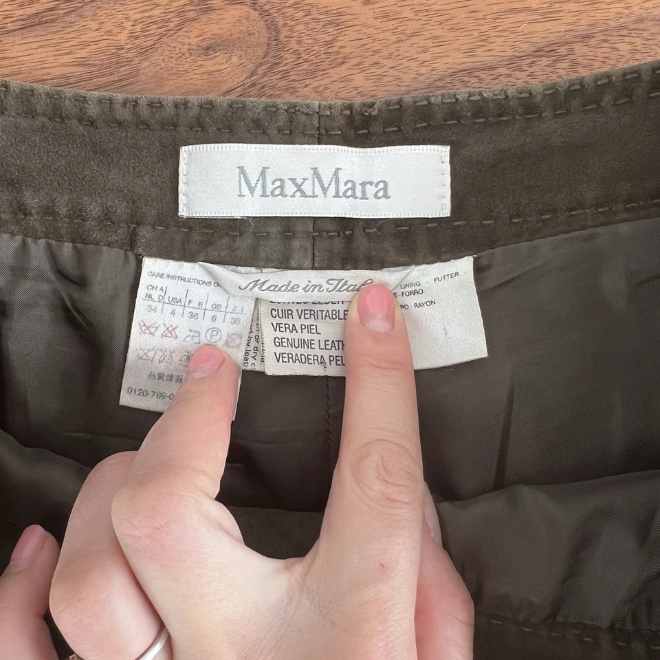 Vtg MAX MARA F/W 1999 Pants Runway Green Brown Suede Leather Made In Italy US 4 - Image 2 of 4