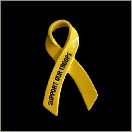 SUPPORT OUR TROOPS YELLOW RIBBON PIN 1-1/2 INCH - Picture 1 of 1
