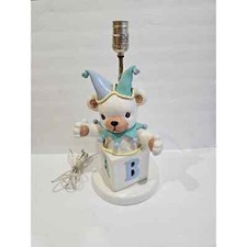 Vintage Nursery Teddy Bear Clown in Jack in the Box pastel colored lamp base