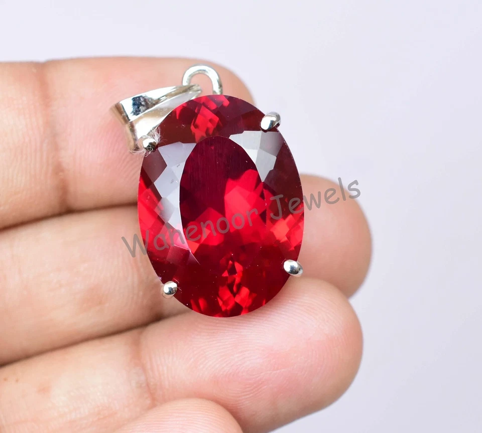 30 KT Lab-Grown Sangue Rosso Rubino Ovale 925 Argento Pendente Certificato - Immagine 4 di 4